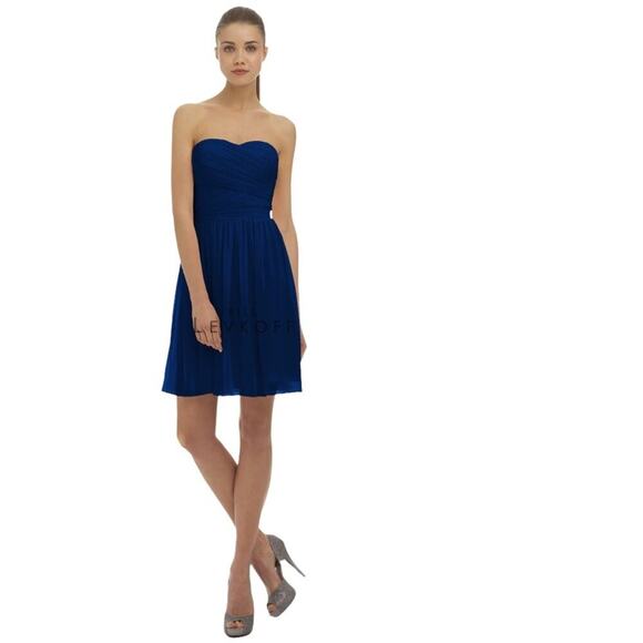 Bill Levkoff Chiffon Short Strapless Dress Sweetheart Neckline Navy 6 Bridesmaid - Picture 1 of 12